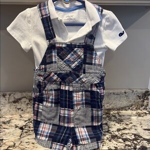 Little Me Blue Plaid Kids Overalls